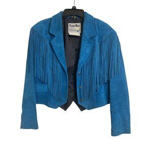 Vintage Turquoise Pioner Wear 10 Leather Fringe Cropped Jacket Western Southwest